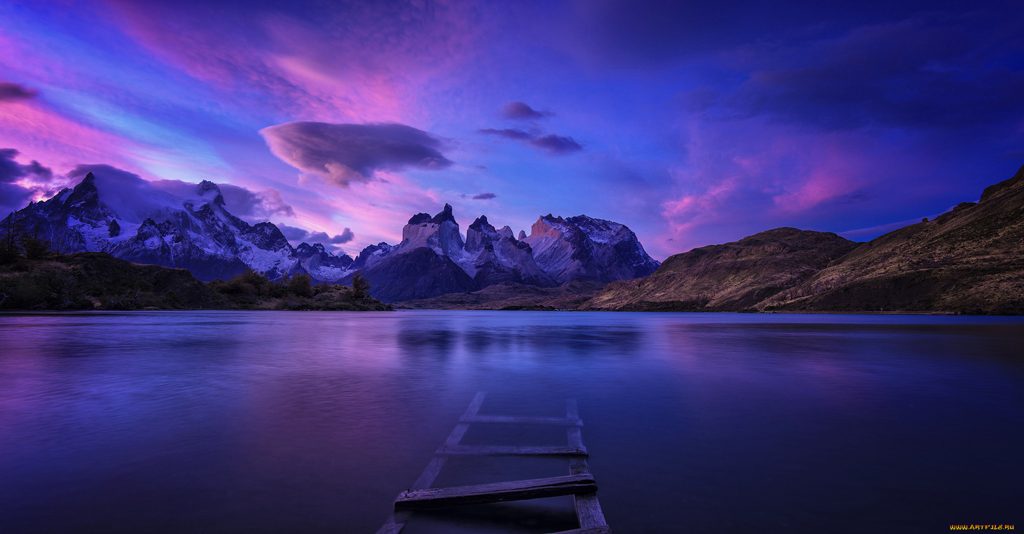 природа, реки, озера, purple, mountain, patagonia, del, paine, landscape, s...